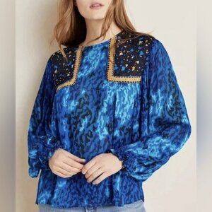 Blank Bl^nk London Anthropologie Miranda Peasant Top Blue Boho